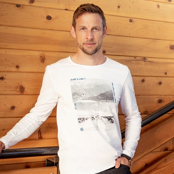 Jenson Button Kollektion - Upgrade langärmeliges Grafik-T-Shirt für Herren Weiß