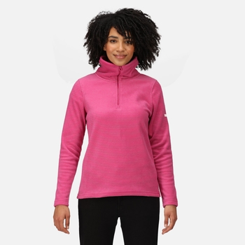 Solenne - Damen Fleece-Sweatshirt - halber Reißverschluss - Streifen Rosa